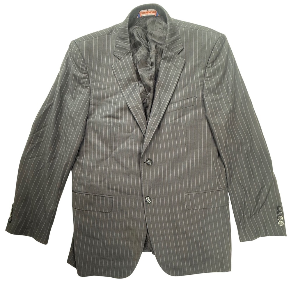 Luciano Carreli Mens 40R Suit Jacket Super 150s Wool Pinstripe Grey Blazer 6238